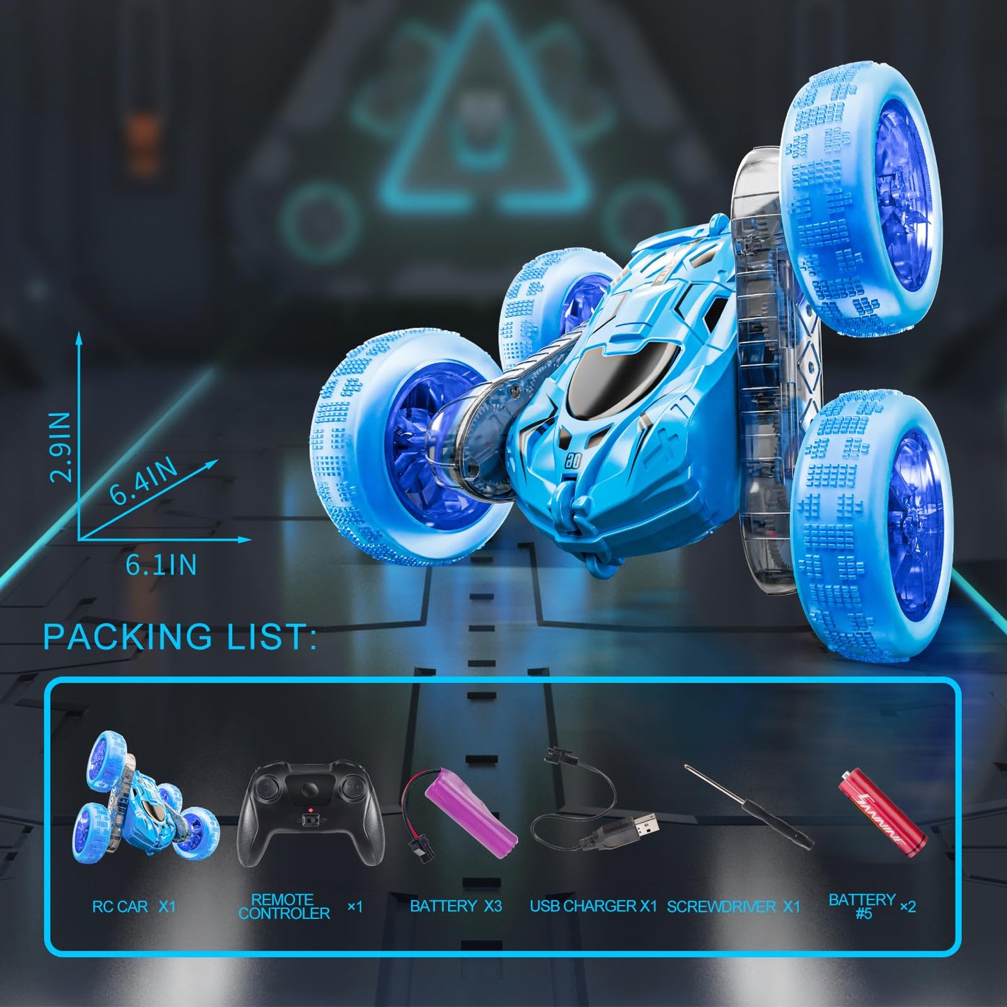 YouCute Remote control cars for Kids Age 4 5 6 7 8 9 10+ Year Old Boys Girls RC Stunt Car Toys Birthday (Blue)