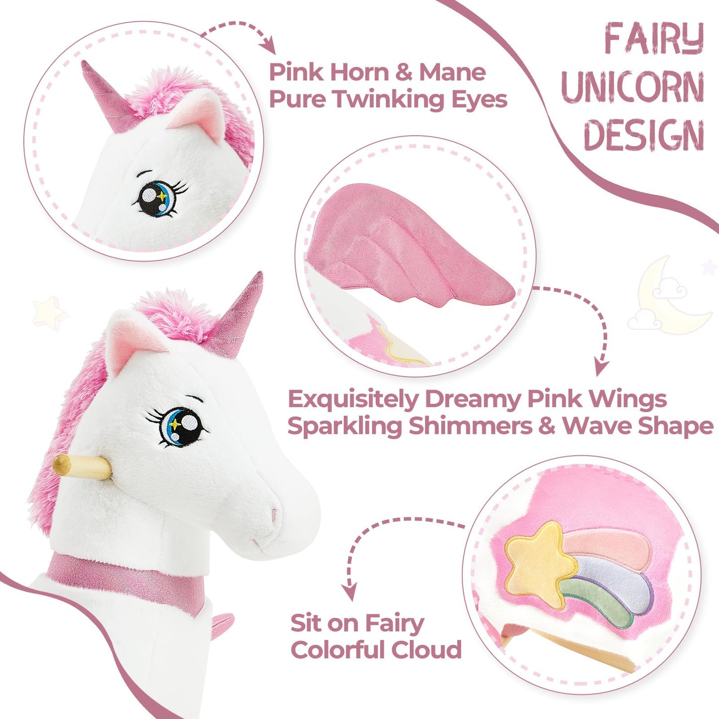 FUNLIO Unicorn Baby Rocking Horse, Rainbow Fairy Unicorn Rocking Horse for Toddlers 1-3 Years, Stuffed Ride-on Animal Rocker, Easy to Assemble, CPC & CE Certified-Small