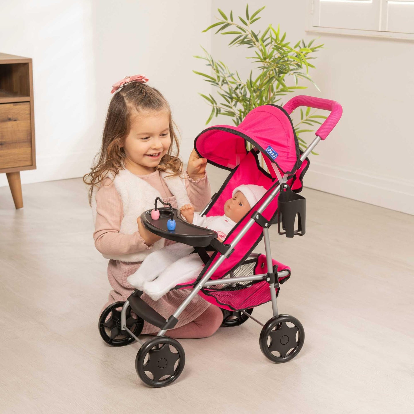 Chicco Ulala Playtime Pushchair | Childrens Stroller With Removable Play Tray | Childrens Baby Doll Stroller Toy Folding Travel System | Role Play Toy Dolls Buggy Pushchair | Ages 3+ (Pink)