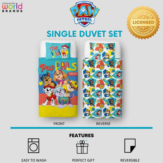 Paw Patrol Official Single Childs Duvet Cover Set | Pupster Design Reversible 2 Sided Bedding Including Matching Pillow Case | Brands Single Bed Set