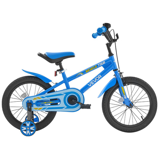 VEVOR Kids Bike, 40.64 cm BMX Style Children Bicycle, Rider Height 100 cm - 130 cm, Training Wheels Included, Sturdy and Easy to Assemble, Toddler Bike for Boys & Girls Learning to Ride, Blue