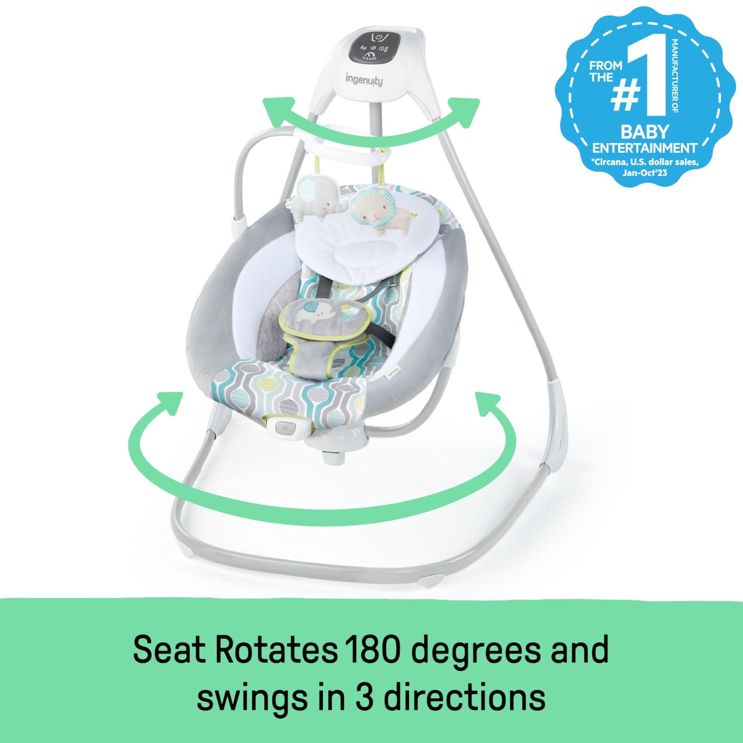 Ingenuity SimpleComfort baby swing with multi-direction seat, vibrations, and nature sounds for infants 0-9 months and 6-20 lbs.