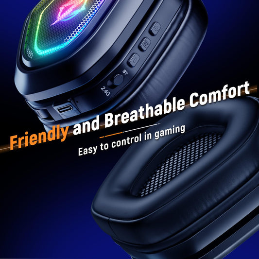 Ozeino Wireless Gaming Headset, Compatible with PC Ps5 Ps4 Boasts 2.4GHz Lossless Audio, USB & Type-C, Flip Microphone and 40-Hr Battery - Suited for Switch, Laptop, Mac
