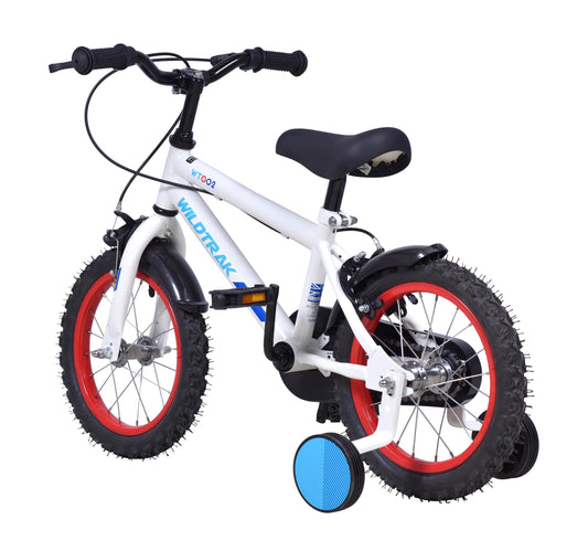 Wildtrak - 14 Inch Bike for Children 3-5 Years Old with Training Wheels - White and Blue
