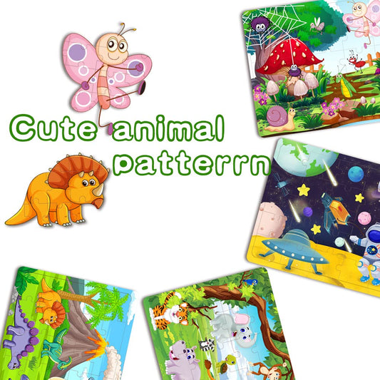 Wooden Jigsaw Puzzles for Kids 3-6 Year Olds -Space Dinosaur Animals 30 Piece Puzzle Toys -Toddler Children Learning Educational Puzzle Toys for Set for Kids 3 4 5 6 Year Old(4 Puzzles)
