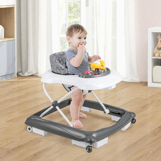 Maxmass 4-in-1 baby walker with foldable design, adjustable heights, removable lights and music tray, padded seat for toddlers 6-14 months