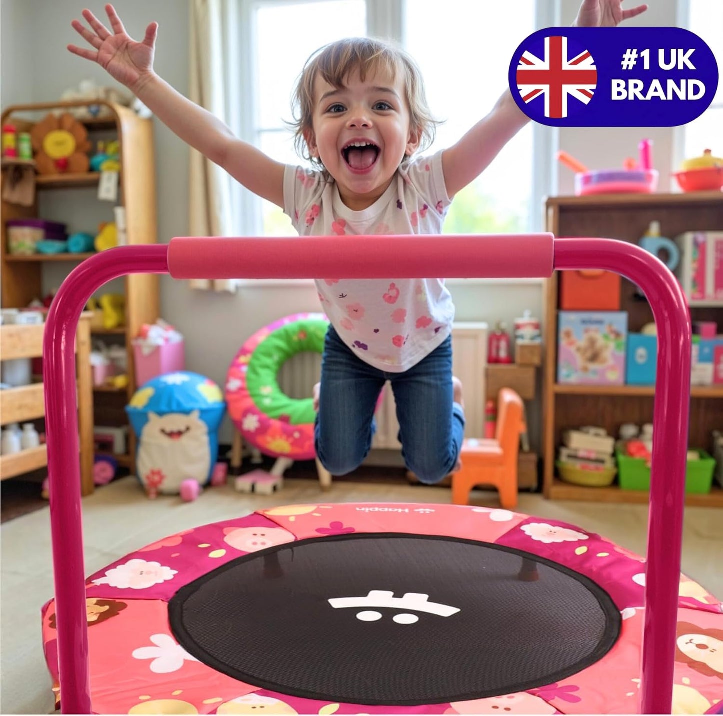 Happin 36" Mini Foldable Toddler Trampoline, Indoor Trampoline Kids with Height-Adjustable Handle, Noise-Free. Indoor & Outdoor with Super Safety Pad & Durable Steel Frame.