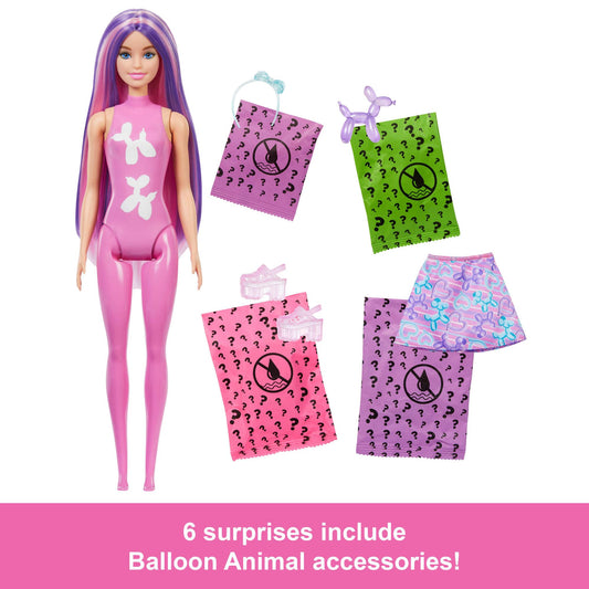 Barbie Color Reveal Doll & Accessories, Balloon Animals Series, 6 Surprises Include Color Change & Mini Balloon Animal (Styles May Vary), JFV58