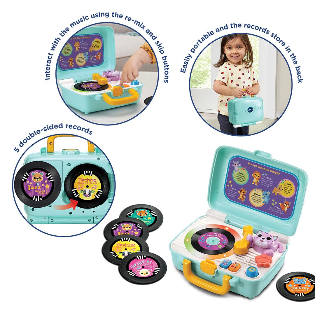 VTech Baby My 1st Record Player, Toy Turntable with Jazz, Pop, Techno, Country and Hip Hop Music with Fun Phrases and Animals, Gift for Babies 12, 18, 24 Months Plus, English Version