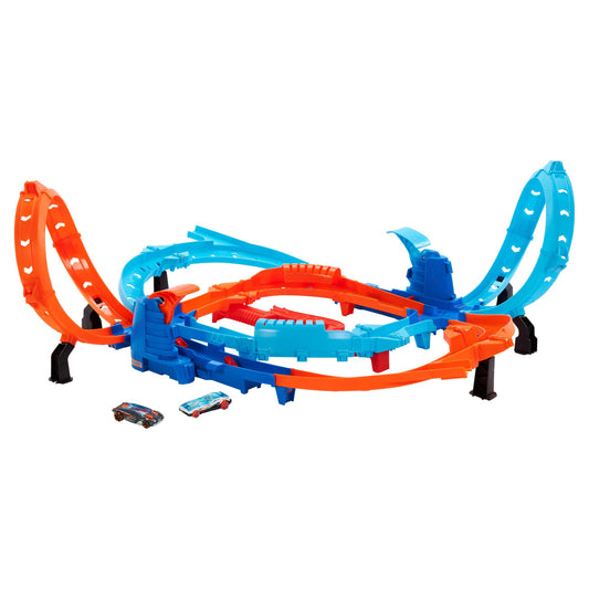 Hot Wheels Toy Car Track Set, Ultra Hots Blast Launch Face-Off with 2 1:64 Scale Vehicles, Head-to-Head Racing & Stunting, 2 Kid-Powered Launchers, HXR71