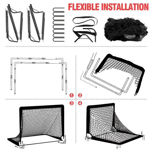 Kids Football Goals for Garden Set – 2 x 4ft x 3ft Portable Football Goals with Size 3 Ball, Pump, Cones & Carry Bag, Pop-Up Kids Football Net, Outdoor Garden Football Training Equipment Boys Gifts