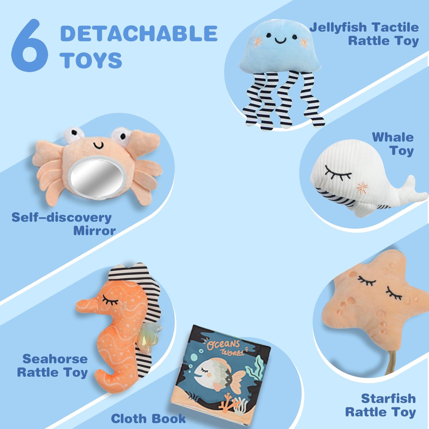 Suihuooo Baby Play Mat, Ocean Shell Theme Playmats & Floor Gyms, Baby Play Gym with 6 Detachable Activity Toys, Early Sensory Development Play Mat for Infant & Newborn (Beige)