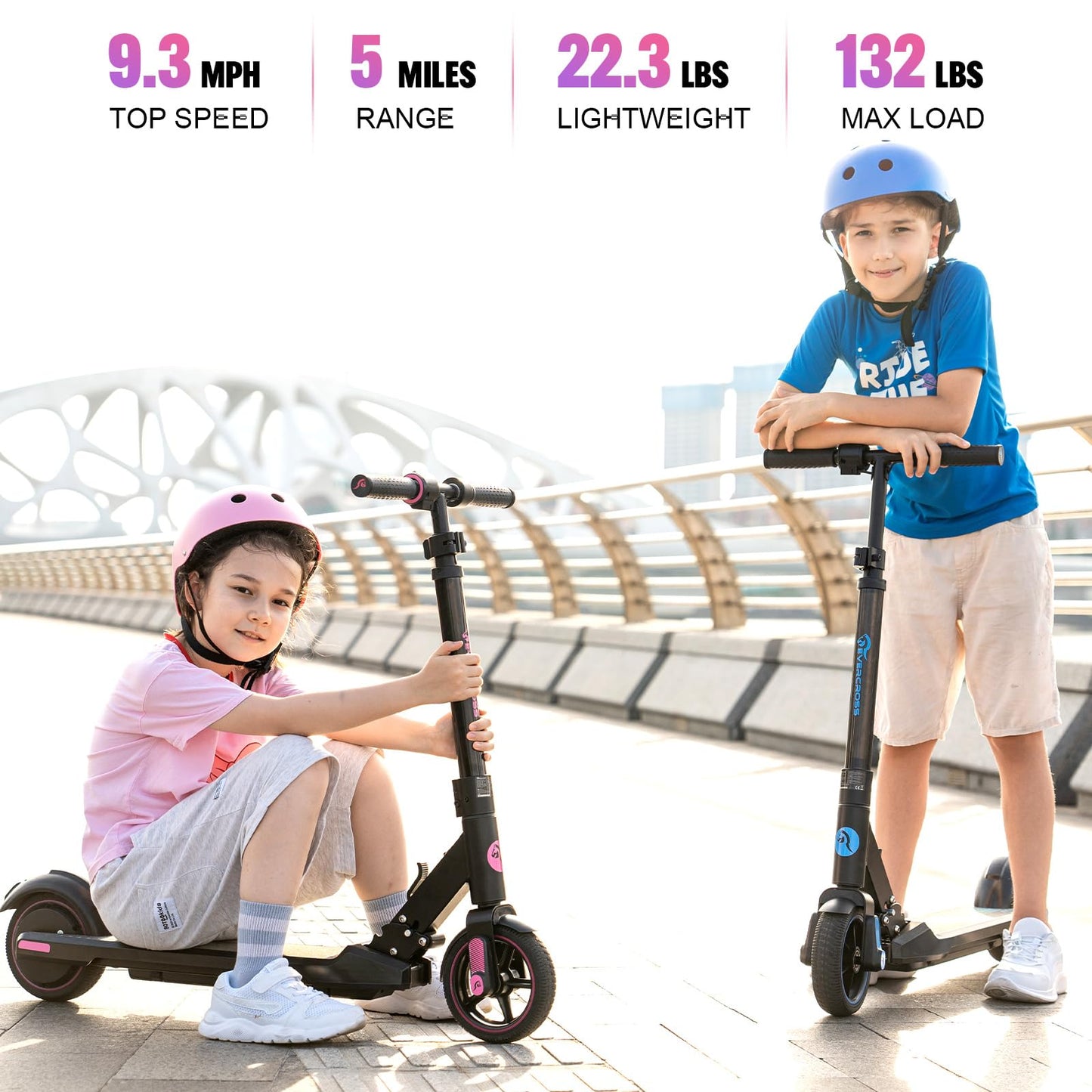 EVERCROSS EV06C Electric Scooter, 6.5'' Foldable Electric Scooters for Kids Ages 6-12, Up to 15 KM/H & 8 KM, LED Display, Colorful LED Lights, Lightweight Kids E-Scooter