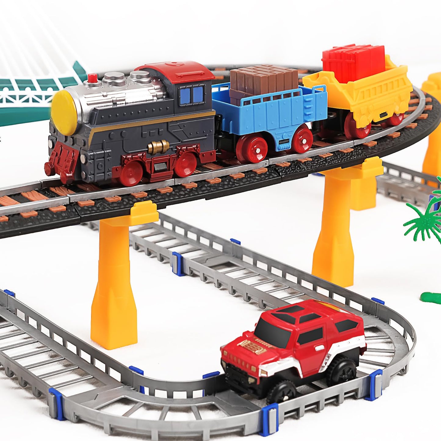 Electric Toddler Train Set Toy, Battery Powered Railway Train Track Toy Playset,Great Christ Gift for Kids Ages 3 4 5, Boys and Girls