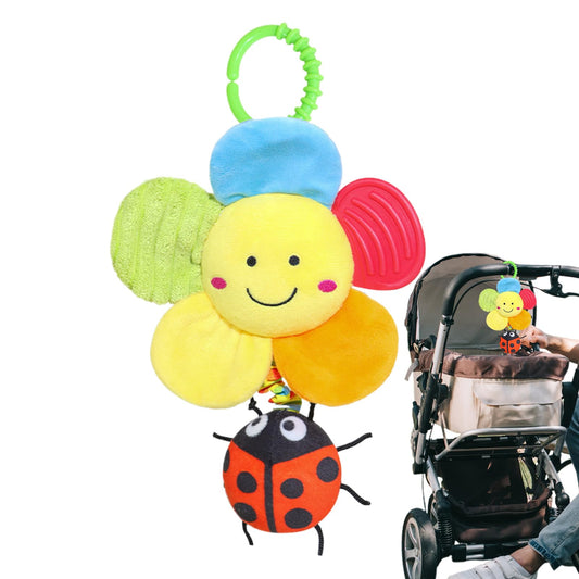 Jingyash baby pram toy with hanging rattle, plush music activity toy and clip for strollers and pushchairs, soft and colorful.
