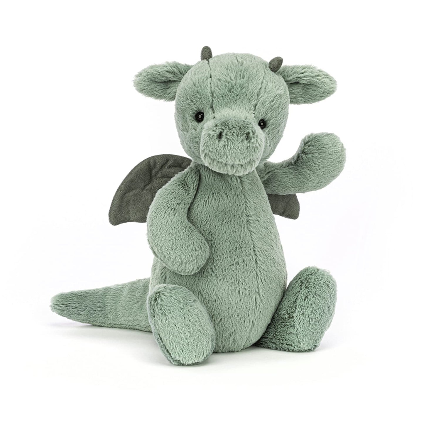 Medium Bashful Green Dragon plush soft toy by Jellycat, featuring a cute design and soft, huggable texture.
