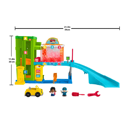 Fisher-Price Little People Car Garage with Smart Stages, light-up learning features, multicolor design for kids aged 1-3 years.