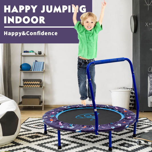 38'' Kids Trampoline with Foldable Bungee Rebounder and Safety Padded Cover Mini Trampoline for Indoor and Outdoor use (blue)