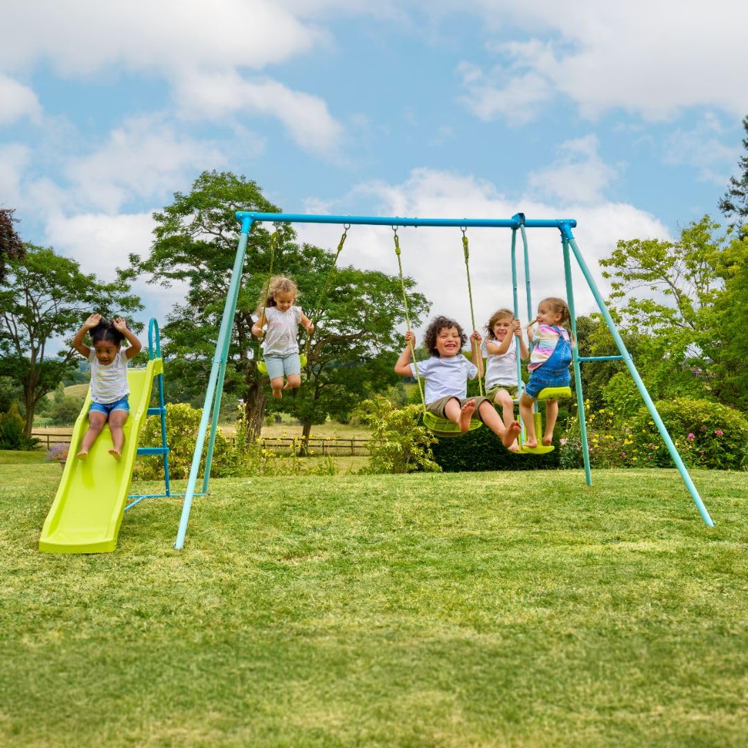 TP Toys Metal Double Swing, Glide Ride & 6ft Slide Set – Outdoor Garden Play Set with Height Adjustable Swings, Sturdy Frame & Comfy Seats for Up to 4 Kids, Aged 3+ Kids Outdoor Playground