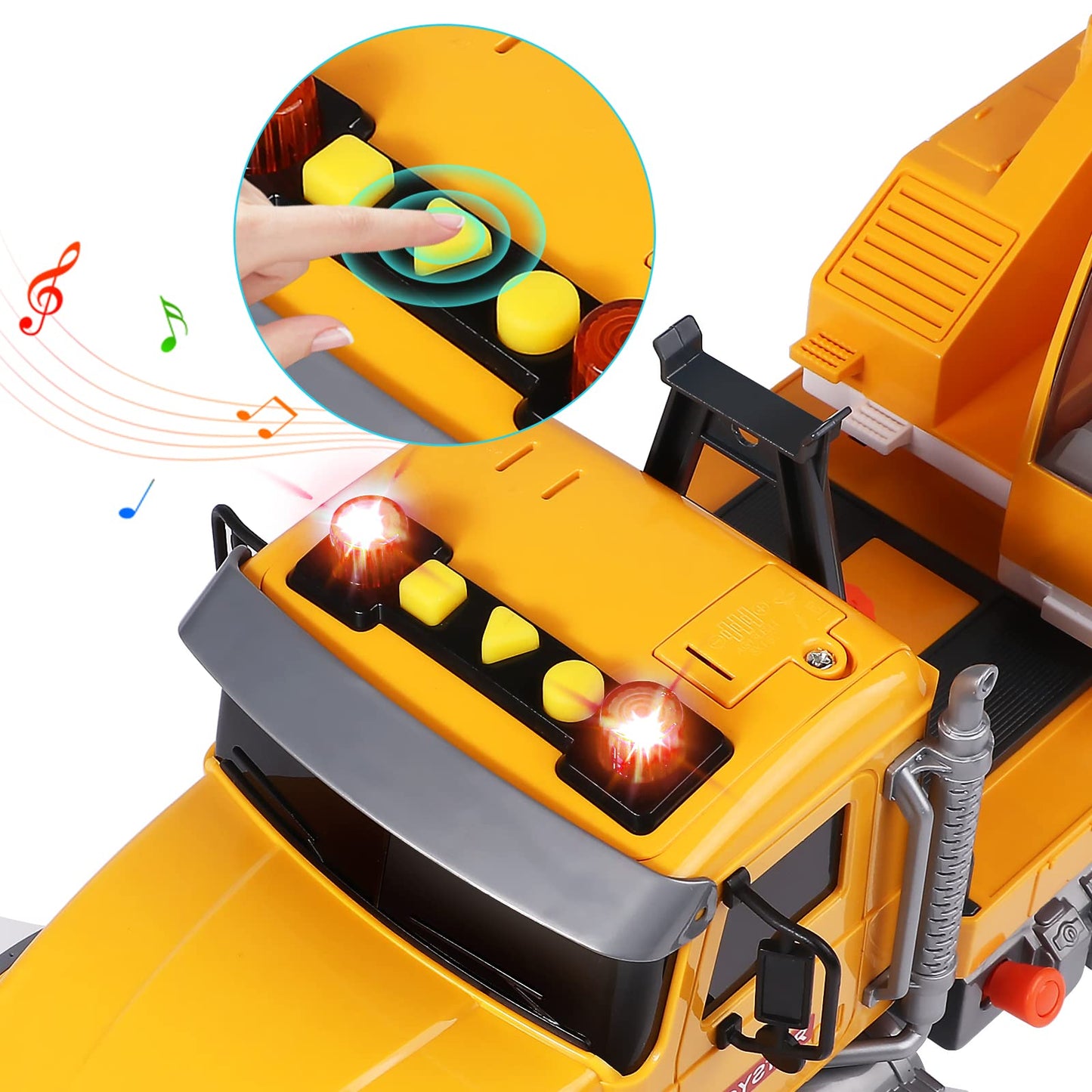 Tacobear Big Crane Truck Toys Gifts for Boys 3 4 5 6 7 8 Years 1/16 Scale Friction-Powered Vehicles Construction Wrecker Truck with Lights and Sounds Educational Boys Toy Gift for Kids Toddlers