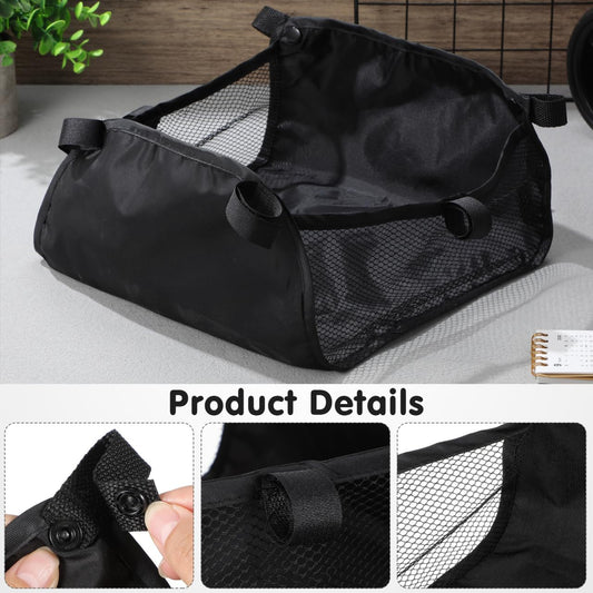 Black VICASKY baby stroller bottom storage basket attached under the pushchair for convenient shopping and organization.