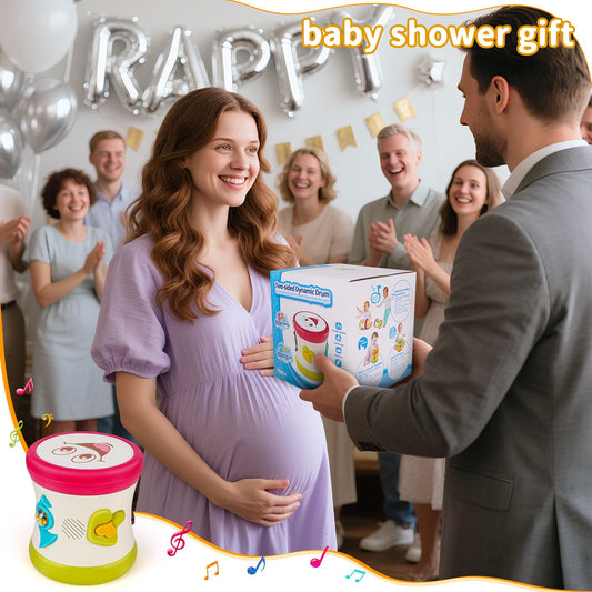 Colorful nicknack baby drum kit with lights, designed for sensory play, suitable for infants and toddlers aged 12-18 months.