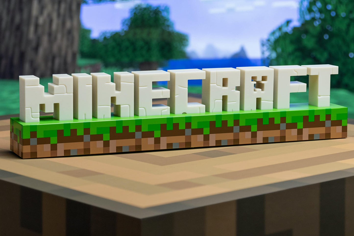 Minecraft Logo Light - Officially Licensed Merchandise, 2 Light Modes, Battery or USB Operated, Bedroom or Game Room Decor for Gamers | Paladone, White/Brown/Green