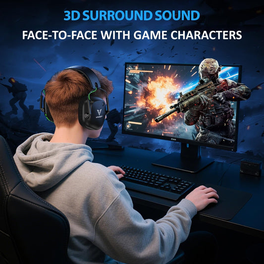 Vakedy Wireless Gaming Headset, 2.4GHz USB & Bluetooth Gaming Headphones with Mic, Ultra-Light, 50mm Drivers, Low Latency, 50Hr Battery Gamer Headset for PC, PS5, PS4, Mac, Switch (Black)