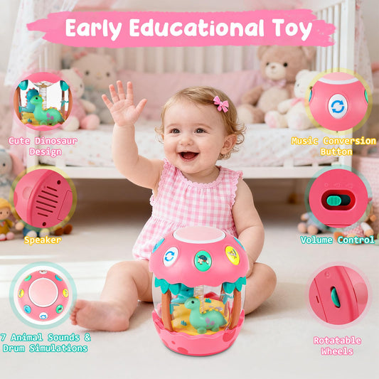 Shayson Baby Musical Toys 6 to 12 Months, Dinosaur Eggs Projector Light Up Toys with Music for 1 2 3 Year Old Boys Girls, 12-18 Months Crawling Learning Tummy Time 1st Birthday(Pink)