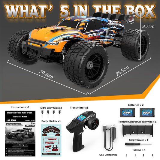 HAIBOXING RC Cars 18858E,36 KM/H High Speed Remote Control Cars for Adults Kids,1:18 2.4GHz 4WD Off-Road RC Monster Truck,ALL Terrain Toys Vehicle with 2 Batteries, Xmas Gifts for Kid and Adults