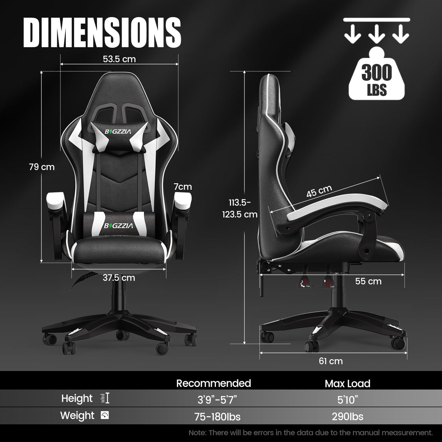 bigzzia white ergonomic gaming and office desk chair with swivel, cushioned seat, reclining back support, heavy-duty design