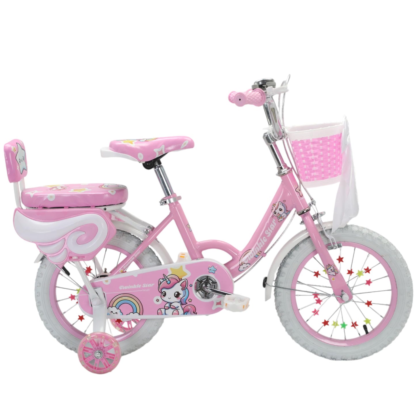 Unicorn Bow Girls Bike Pink Purple, 12/14/16/18/20 Inch, Kids Bike, Children's Bicycle, Child Road Adjustable 2-12 Years Old, Training Wheel, Stabilisers, Basket, Tool Kit (Pink, 12 inch)