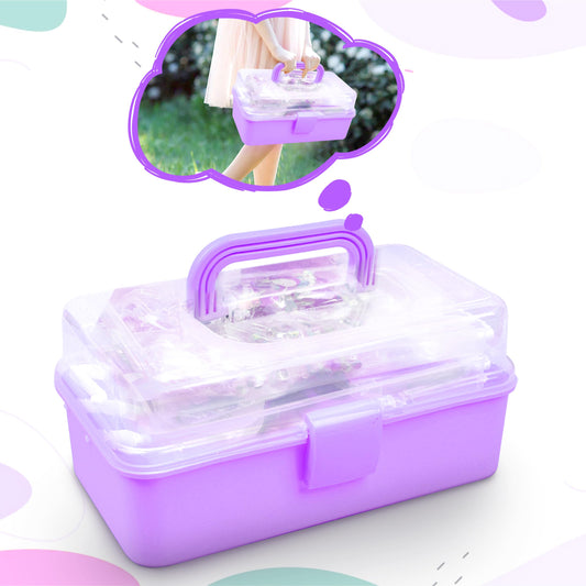 obqo 3000+ Pcs Art and Craft Box for Kids, Toddler Kids Craft Set Included Pipe Cleaners, Pom Poms, Feather, Folding Storage Box - All in One for Kids Craft Supplies (Purple)