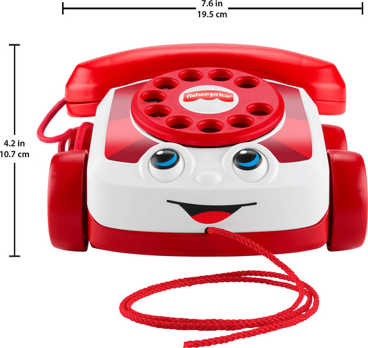 Fisher-Price Red Chatter Telephone toy for babies and toddlers, Mattel 80th Anniversary Edition, pull-along activity for children 1+ years.