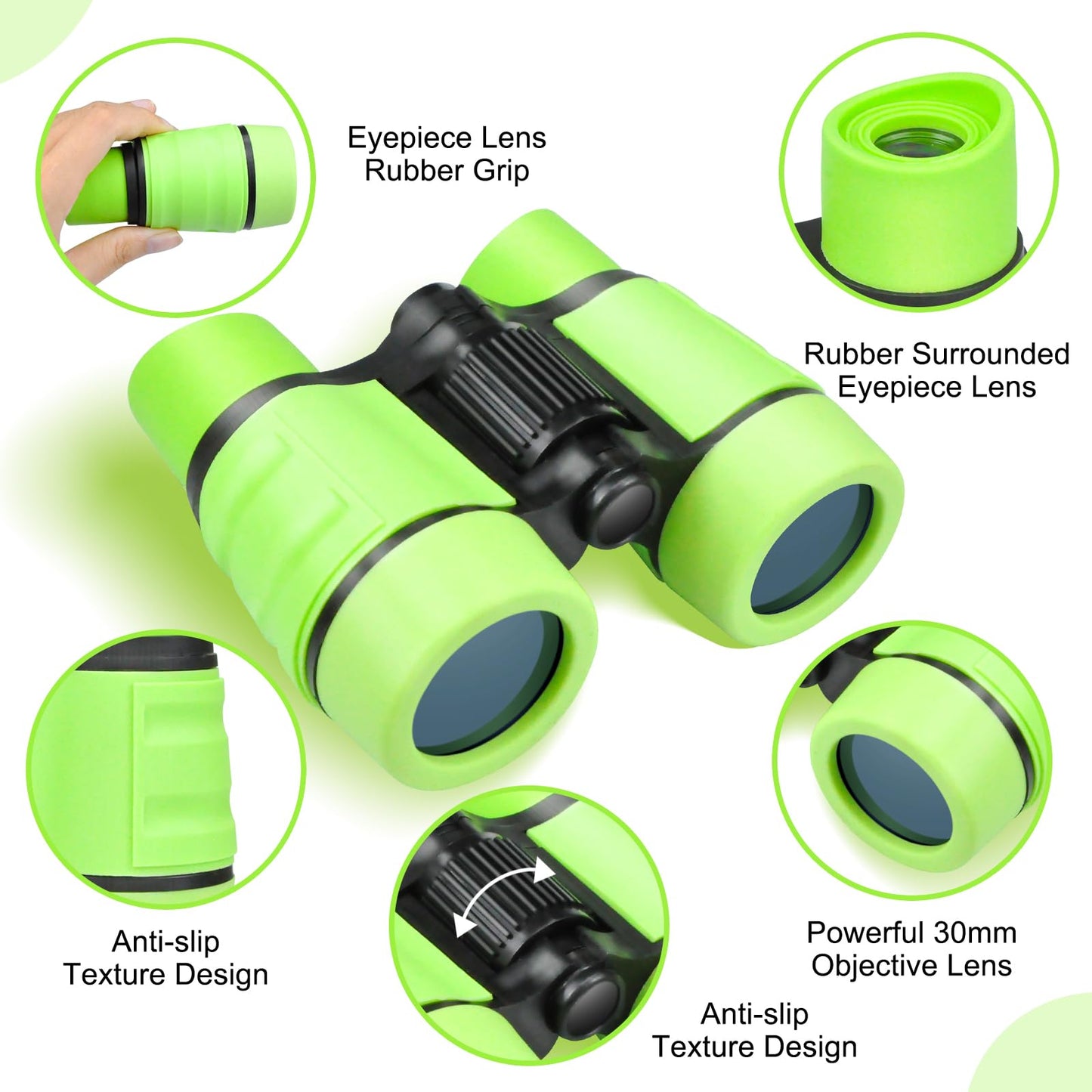 Green toy binoculars for kids, 4x30 high-resolution children’s binoculars by CARROUSEL, ideal for outdoor play and kids aged 3+