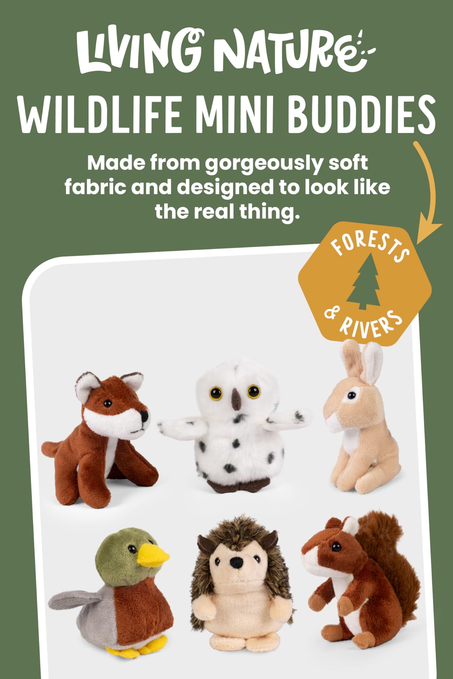 Living Nature Wildlife Buddies – 6 x 9 cm Realistic Mini Woodland Animal Plush Toys, Cuddly Stuffed Animals for Kids & Collectors