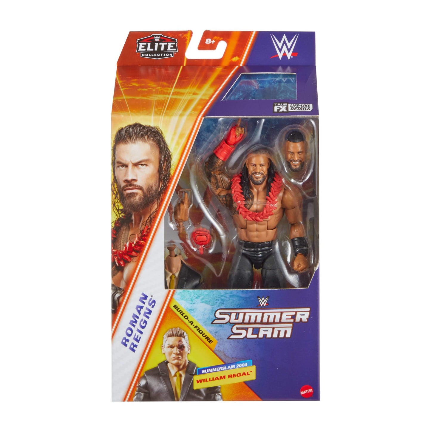 Mattel WWE Elite Collection Action Figure & Accessories, Premium Live Event Roman Reigns Set, SummerSlam with William Regal Build-A-Figure Parts, JCJ55