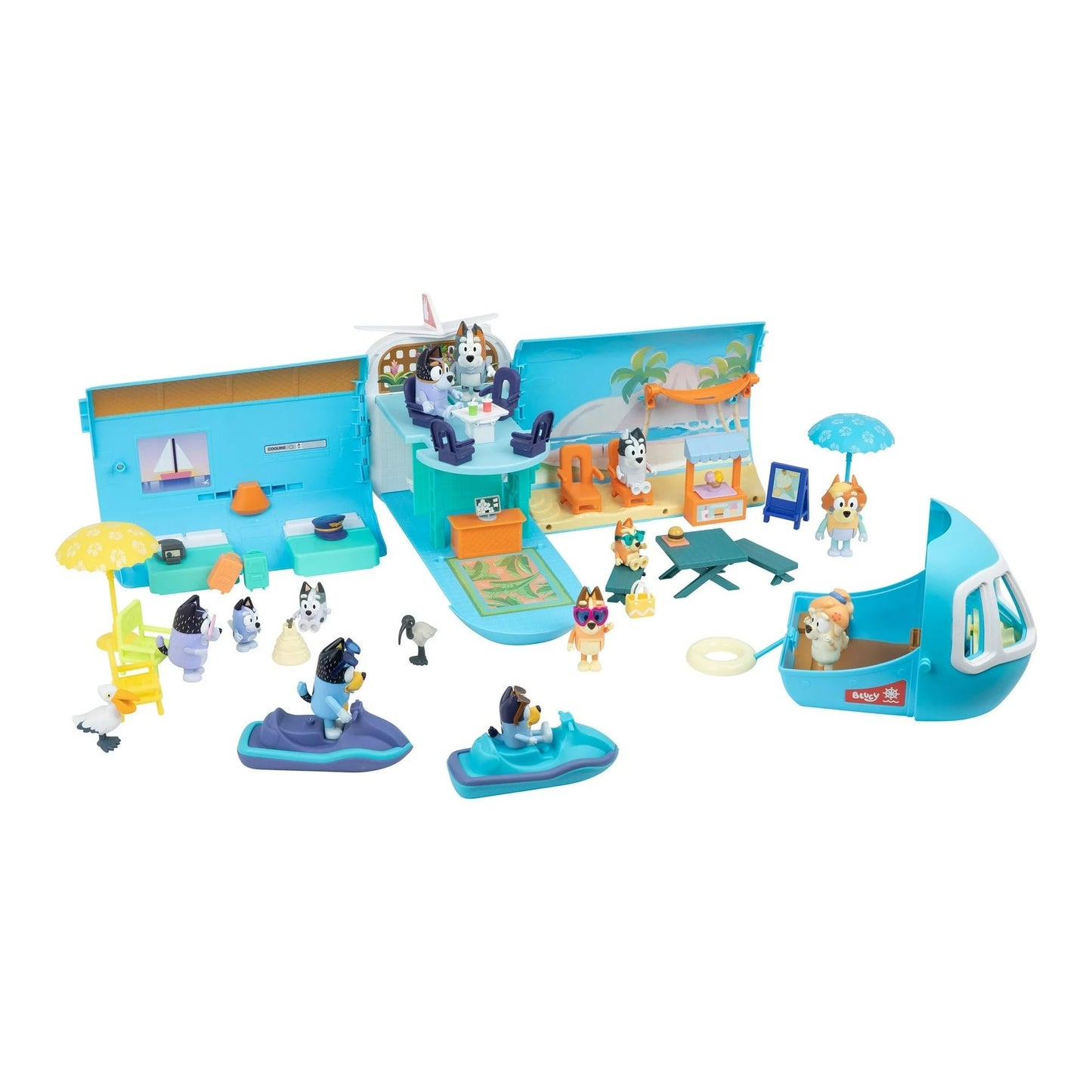 Bluey 3-in-1 Transforming Plane Mega Playset with 12 Figures, Jet Ski & Beach Accessories, Kids Pretend Play Travel Toy, Official Toys, 25+ Pieces, Ages 3+