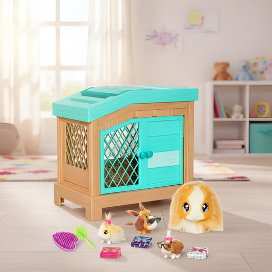 Little Live Pets 26410 Soft, Interactive Mama Guinea Pig and her Hutch, and her 3 Surprise Babies. 20+ Sounds & Reactions. Batteries Included. for Kids Ages 4+,7.8 x 11.93 x 11.38 inches