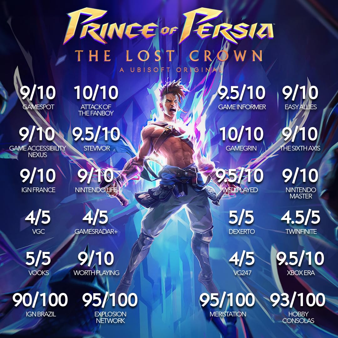 Screenshot from Prince of Persia: The Lost Crown Nintendo Switch game showing the game's fantasy adventure scene with characters and ancient ruins.