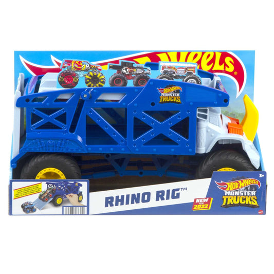 Hot Wheels Monster Trucks Toy Hauler, Oversized Truck Carries & Stores 12 1:64 Scale Monster Trucks or 32 Cars, Monster Mover Rhino, HFB13