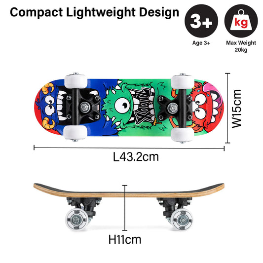 Xootz Mini Skateboard, 17 Inch Skateboard for Kids, Teens and Beginners, Solid Deck, PVC Wheels, for Learning Tricks