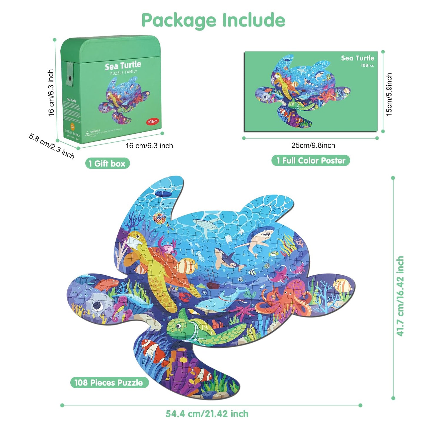 Sea Turtle Jigsaw Puzzle for Kids, 108 Pieces Jigsaw Puzzle with Large Pieces for Kids Age 4 5 6 7 8 9 10 Years.
