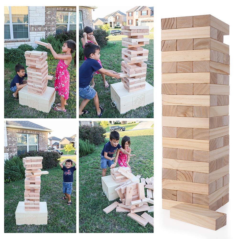 TUAHOO Outdoor Garden Games Tumble Tower (Stack 0.6 M up to 1.5 M), Large Tumbling Timber Wooden Blocks Stacking Game for Kids Adults Family Fun