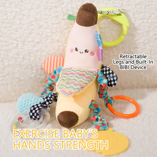 Felly clip-on plush pram toy with colorful hanging rattle for babies 0-6 months, sensory and travel activity toy for newborns