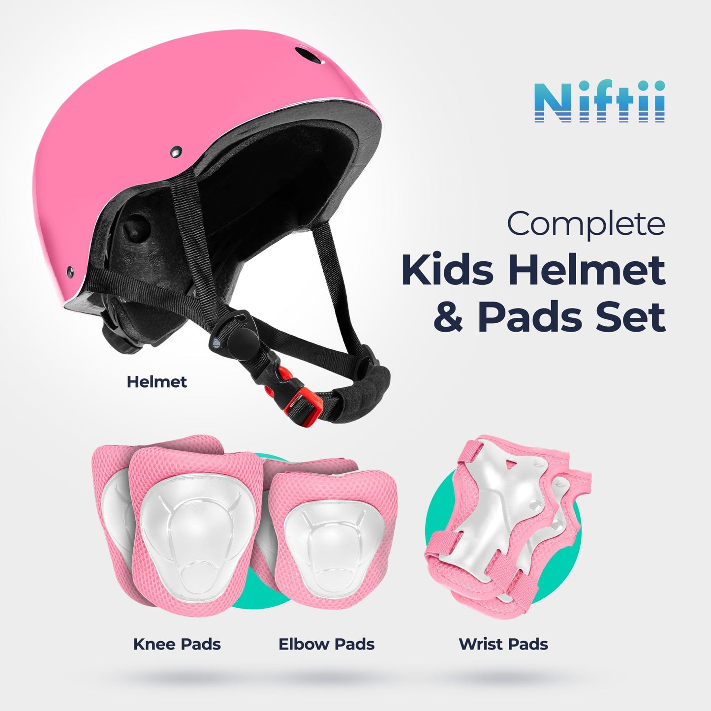 Niftii Kids Helmet with Pads - Adjustable Multi-Sport Complete Safety Gear for Cycling, Skateboarding & Scooting, Ideal for Boys & Girls Ages 3-15 Kids Bike Helmet Set, Pink