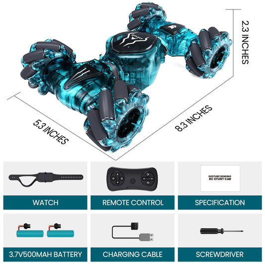 Tecnock 2025 Remote Control Car with Hand Control,2.4Ghz Gesture Sensing 4WD 360°Rotation RC Drift Car,3 Rechargeable Battery with Lighting Suitable for Many Terrains Gift for 4-9+Boys Girls