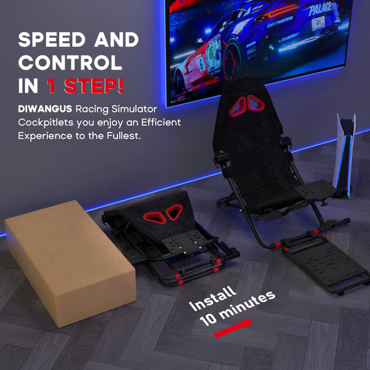 DIWANGUS racing simulator cockpit with foldable seat, steering wheel stand, compatible with Logitech G29, G920, G923, Thrustmaster T248X, and more