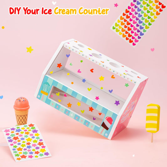 WIKITOT Ice Cream Toys for Kids, 51 Pieces Wooden Ice Cream Cart Role Play Toys for 3 to 7 Year Old Girls Boys Bithday Gifts