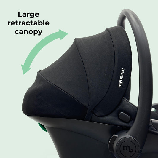 My Babiie MBCS02 SE i-Size Baby Car Seat - 40-87cm (Birth to 15 Months Approx.), R129, Group 0+, Lightweight Infant Carrier, Large Canopy, Newborn Insert, Adjustable Headrest - Black SE